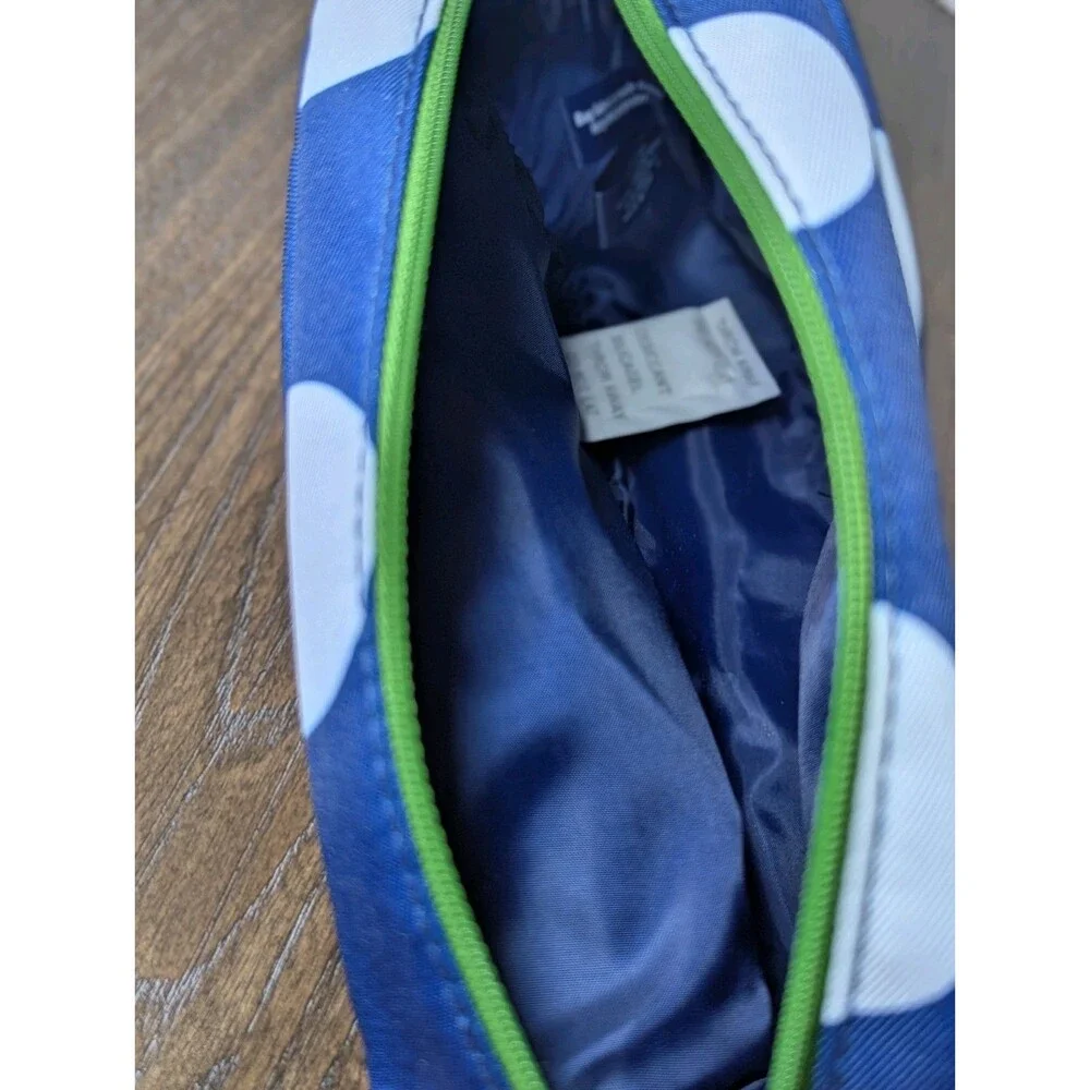 NEW Clinique Kate Spade Makeup Cosmetic Bag Zipper Pouch Blue White Stripe Logo